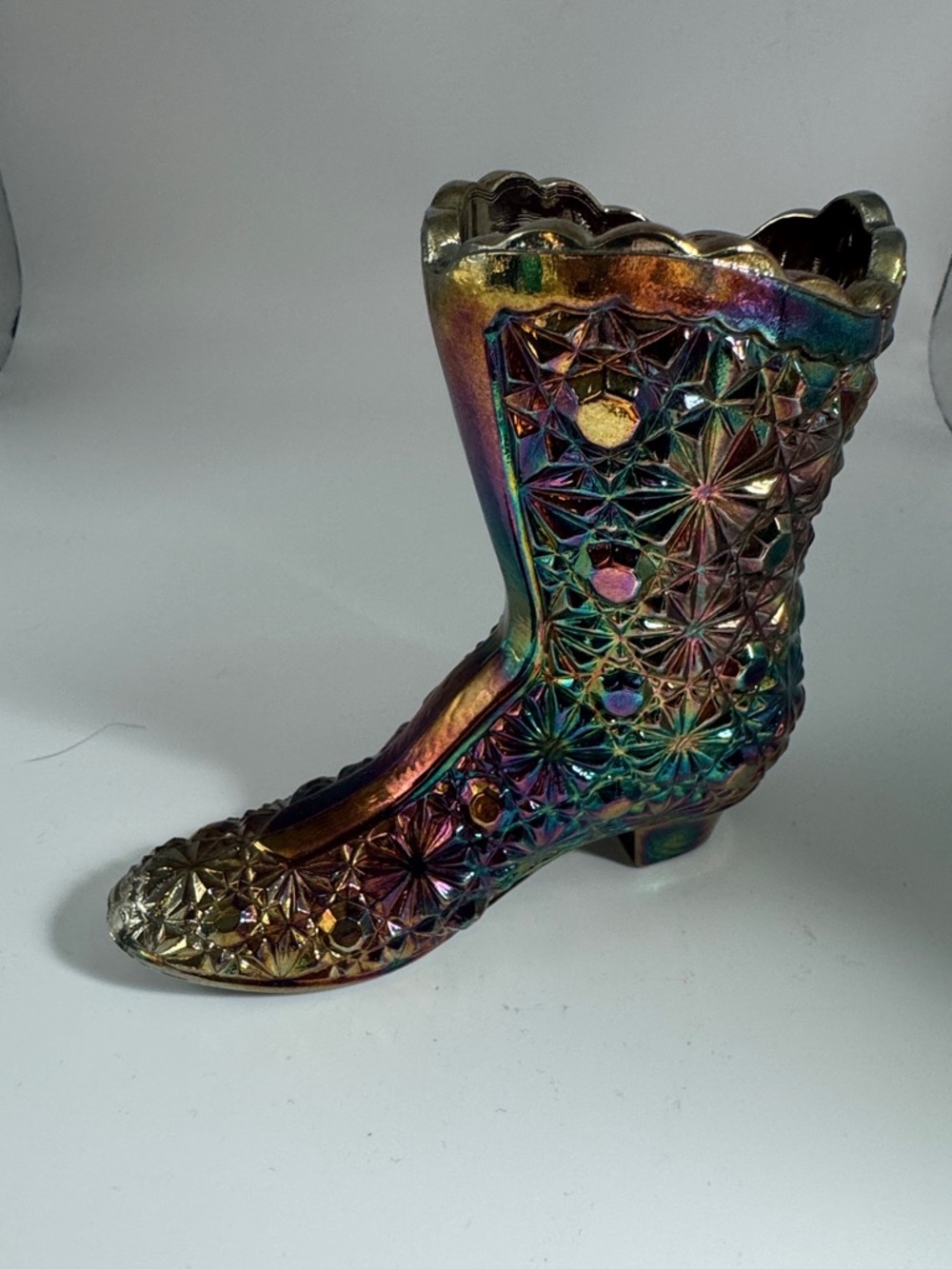 Fenton Daisy & Buttons Iridescent  Carnival Glass Boot